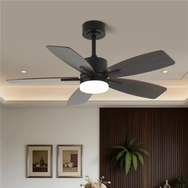 Nordic Simple Ceiling Fan With Light for Bedroom Living Room Restaurant Hotel Decor Matte Black Housing Flush Mount Fan Light