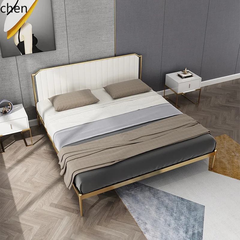 HYS Bedroom Double Bed Single Iron Frame Bed Modern Simple Ins Iron Art Bed (Mattress Not Included)
