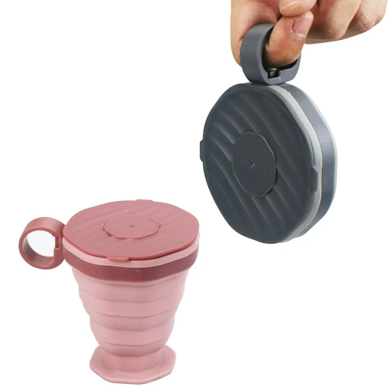 New Cute Portable Folding Coffee Mug Travel Water Cup Silicone Folding Portable Cup with Rope Travel Mouthwash Cup with Lid