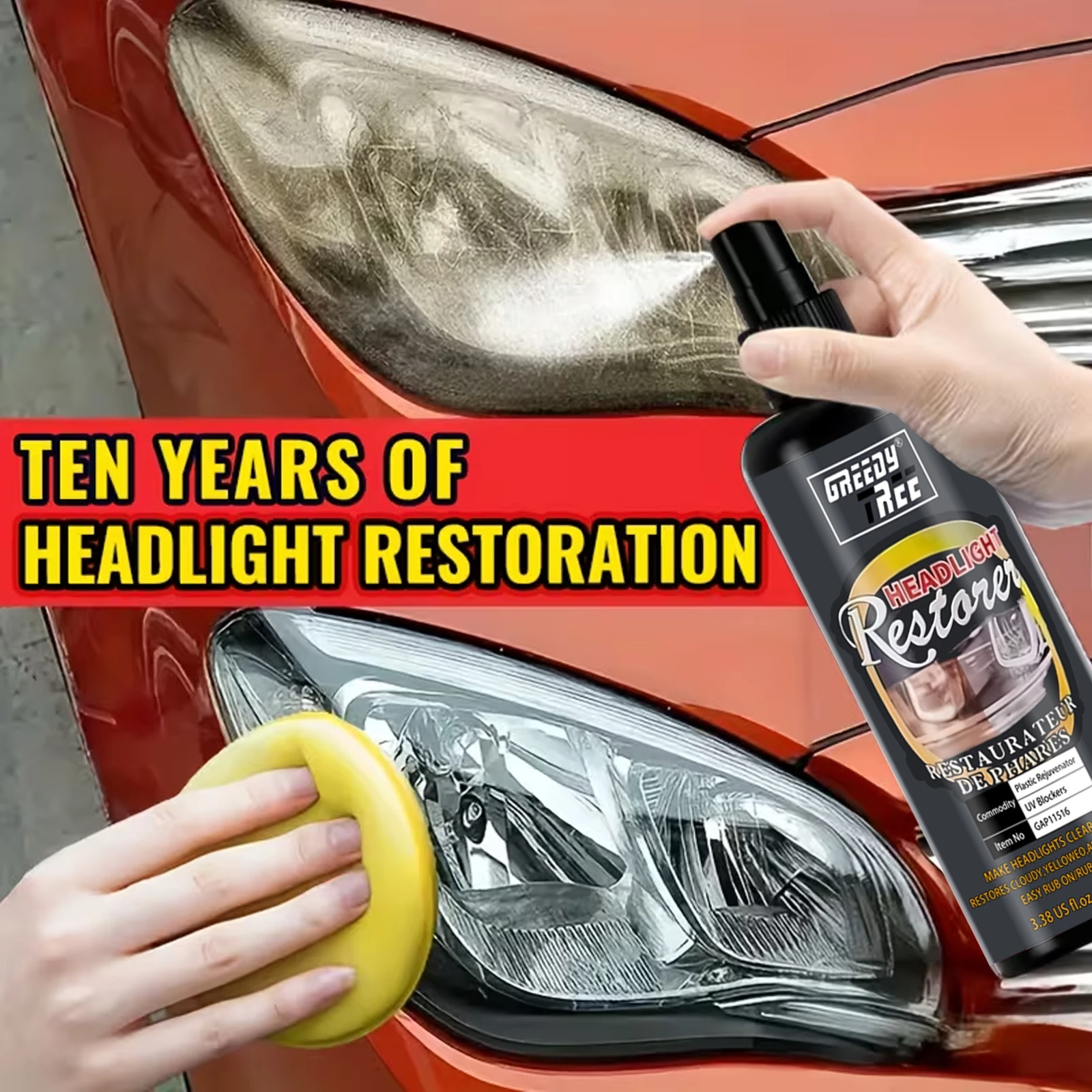 Professional Car Headlight Repair Kit, Easy-to-Use Front Light Maintenance Set for Oxidized, Yellowed, and Cloudy Auto Lights