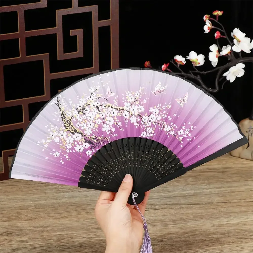Retro Chinese Style Flower Pattern Bamboo Folding Fan Elegent Dance Performance Props Handheld Fan Home Decoration Gift