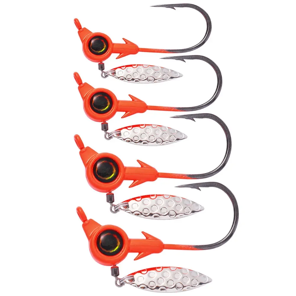 25PCS Fishing Jig Heads Underspin Jig Heads With Spinner Blade 1/8 3/17 1/4 6/17 3D Eyes Painted Crappie Jig Heads For Bass Fish