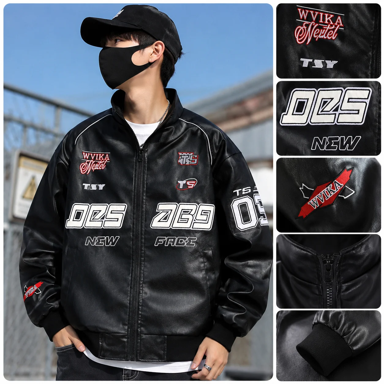 New Men's Racing Motorcycle Leather Jacket Stand Collar Biker Jacket Men's Streetwear Hip Hop Fashion Casual Jacket Outerwear