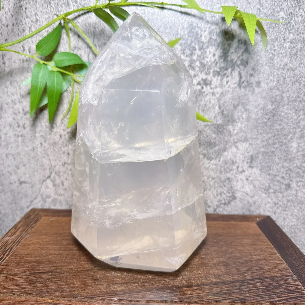 Blue Rose Quartz Tower White Crystal Obelisk Naturally Formed Reiki Healing Crystal Tower Column Mineral for Energy Healing