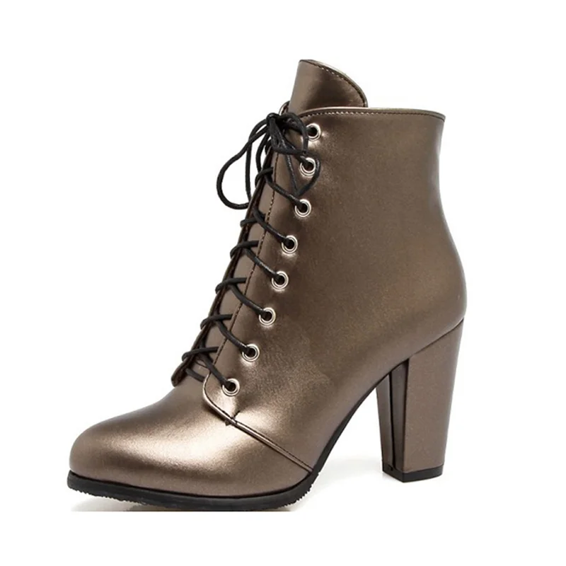 2025 New Women Boots Autumn Ankle Boots for Woman Lace-Up Thick High Heels Custom botas femininas Winter Shoes Women WSH4136