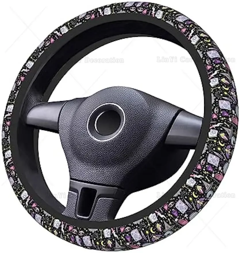 Cute Steering Wheel Cover for Women Girls Halloween Purple Magic Witch Witchcraft Sweat Absorption Auto Steering Wheel Cover