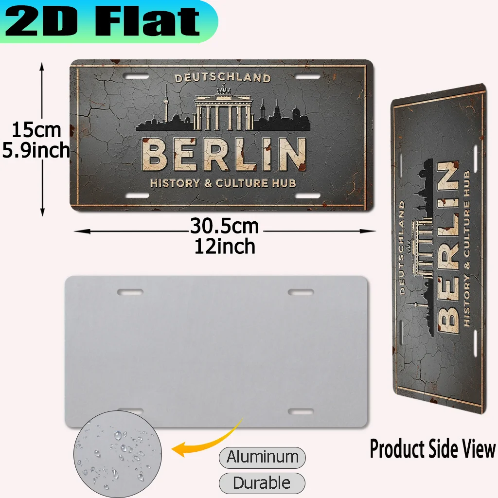 2D Flat, [2D Flat] 1pc, Berlin History and Culture Hub Vintage Aluminum Sign (12 X 6in), for Decorative Purposes Only, Culture F