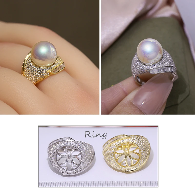 

MeiBaPJ 12 мм большое натуральное круглое жемчужное модное кольцо Сделай Сам 925 Серебряный держатель изящные свадебные украшения для женщин