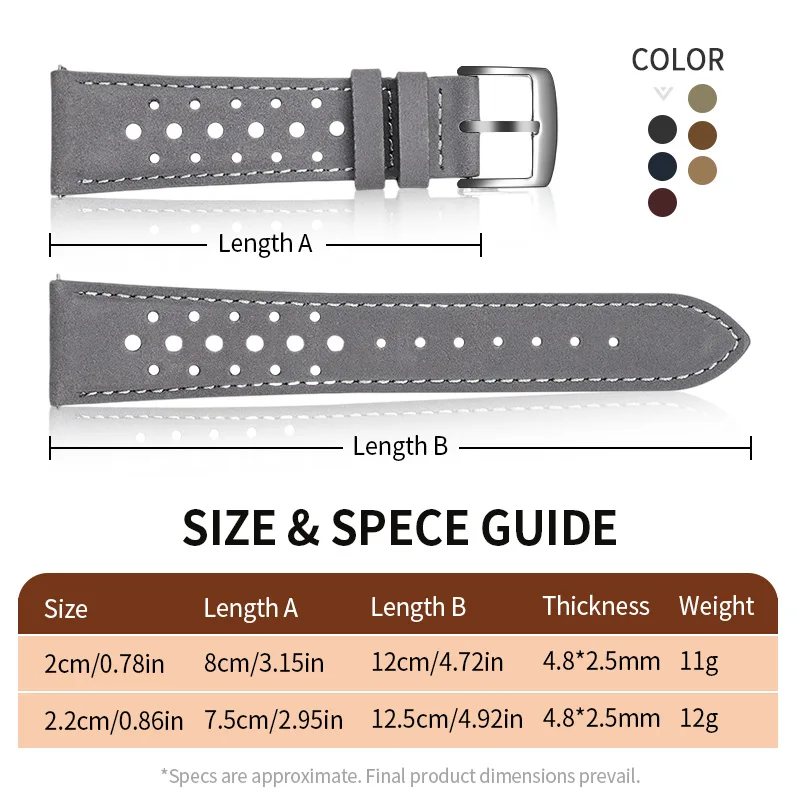 New Matte Leather Watch Strap, Multi-Hole Breathable Strap, 20/22mm First-Layer Cowhide Quick-Release Adjustable Universal Strap