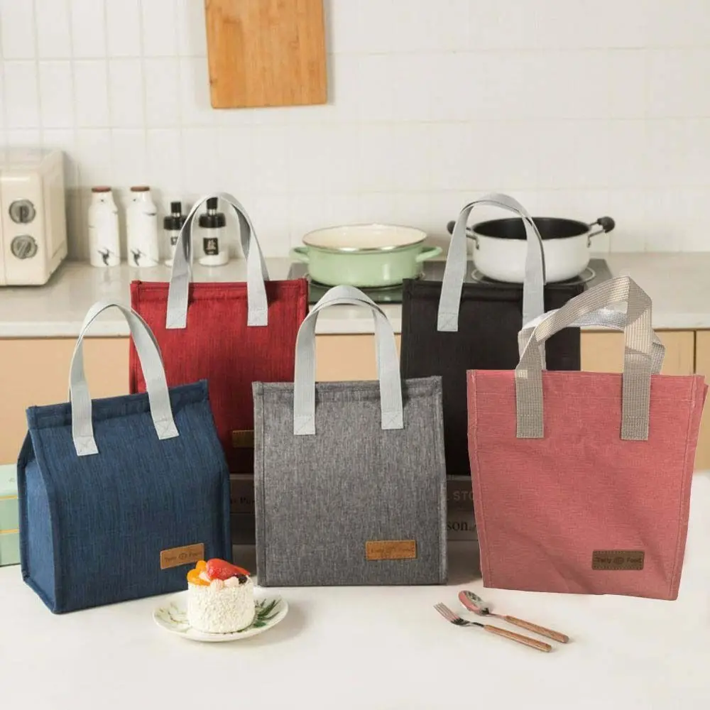 Bag Solid Color Outdoor Picnic Food Bag Waterproof Lunch Bag Thermal Breakfast Organizer Food Hand Bags Tote Canvas Lunch Bag
