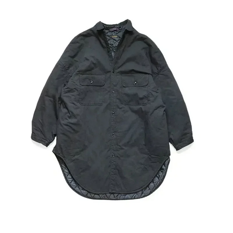 Fashion Medium Long Silhouette Loose Cotton Jacket INS Casual Men Oversized Coat Japan Style New Arrival