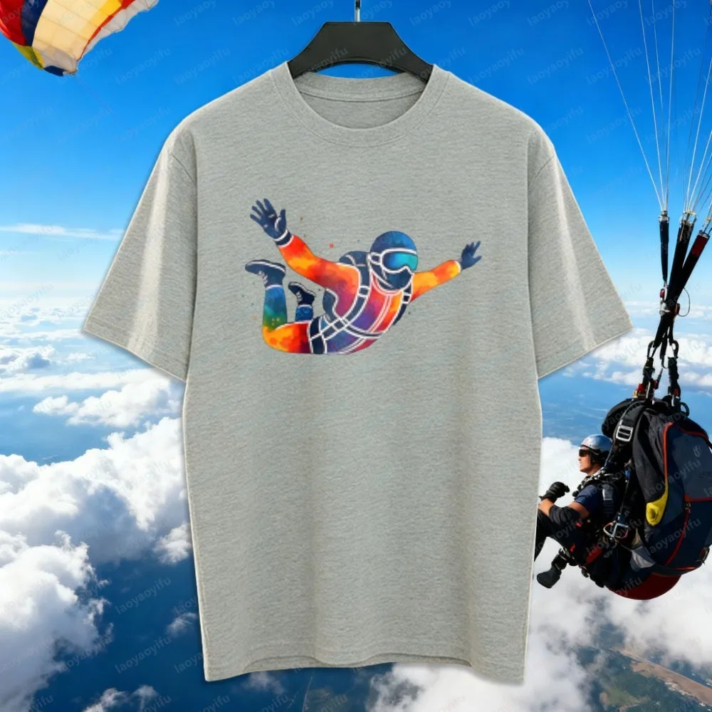 Vivid Creative Skydive Print Tops Eye-Catching Rainbow Cotton T-Shirt Summer Casual Short-sleev Outdoor Apparel Men's Clothing