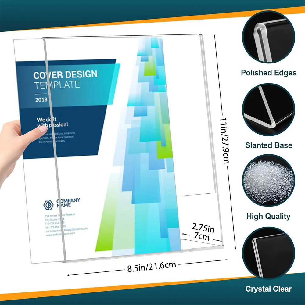 6-Pack 8.5 x 11 Inch Clear Acrylic L-Shaped Sign Holders with Side Opening, Tabletop Stands for Menus, Photos, Retail and Office