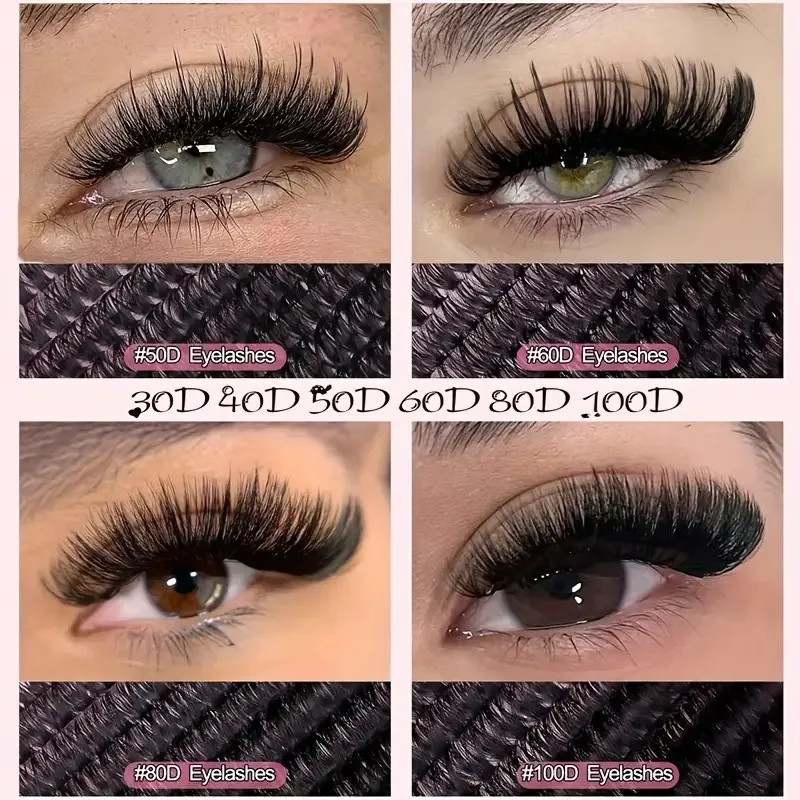 طقم تمديد الرموش الصناعية الاحترافية مع السندات والختم، ملاقط، فرشاة الرموش - 30D/40D/50D 60D/80D/100D، أطوال 9-16 مم،