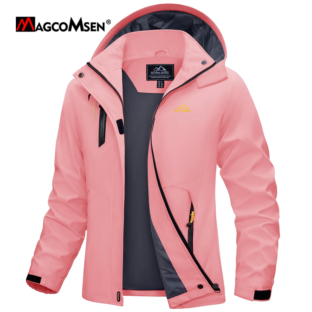 MAGCOMSEN Women's Hiking Outdoors Jacket Removable Hood Full Zip Up Windbreaker Waterproof Soft-shell Coat Multi-pockets Outwear