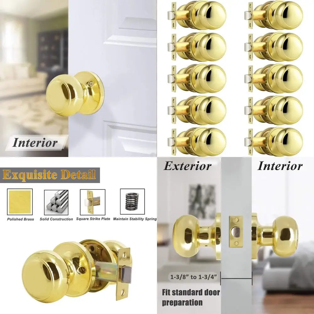 

Набор из 10 полированных латунных внутренних дверных ручек с замками без ключа для дверей прихожей и шкафа