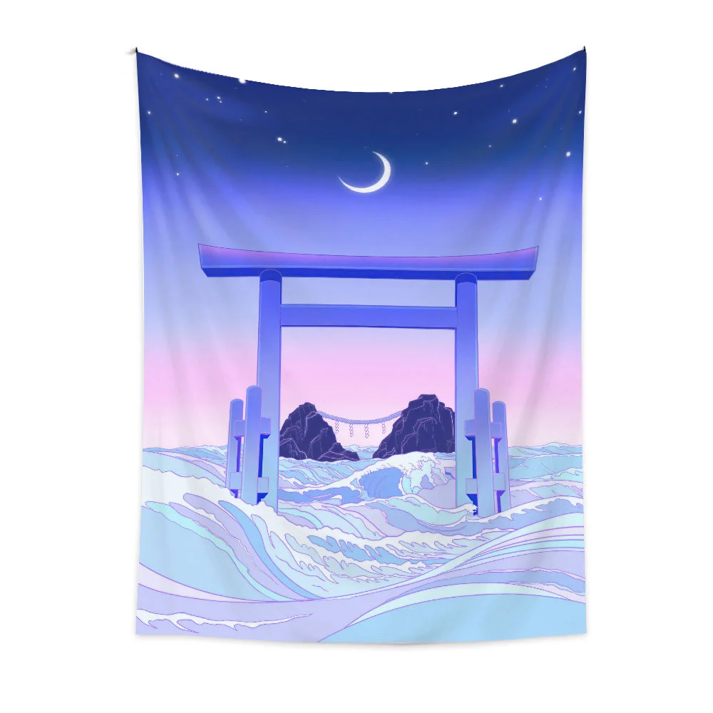 Purple landscape city building tapestry anime character wall hanging cloth bedside carpet room decoration tapestry