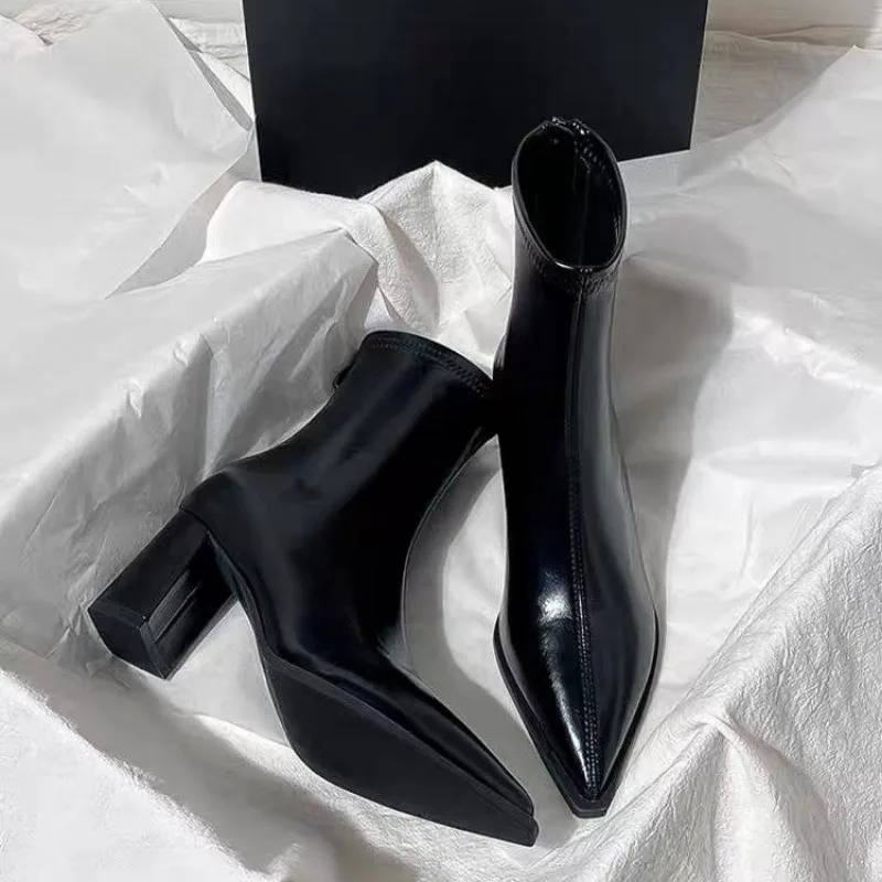 Chelsea Ankle Boots Basic High Heels Boots 2025 Women Fashion Pointed Toe Shoes Women Band Non-slip Comfortable Boots 222