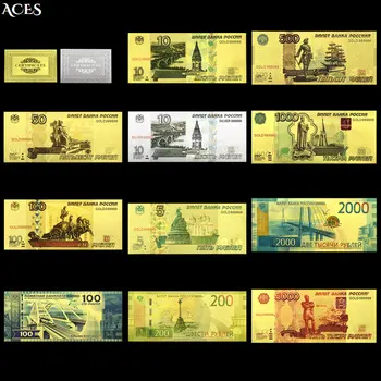 11pcs Russian Ruble Gold Banknotes 5 10 50 100 200 500 1000 2000 5000bills Ticket Art Worth Collection Home Decor