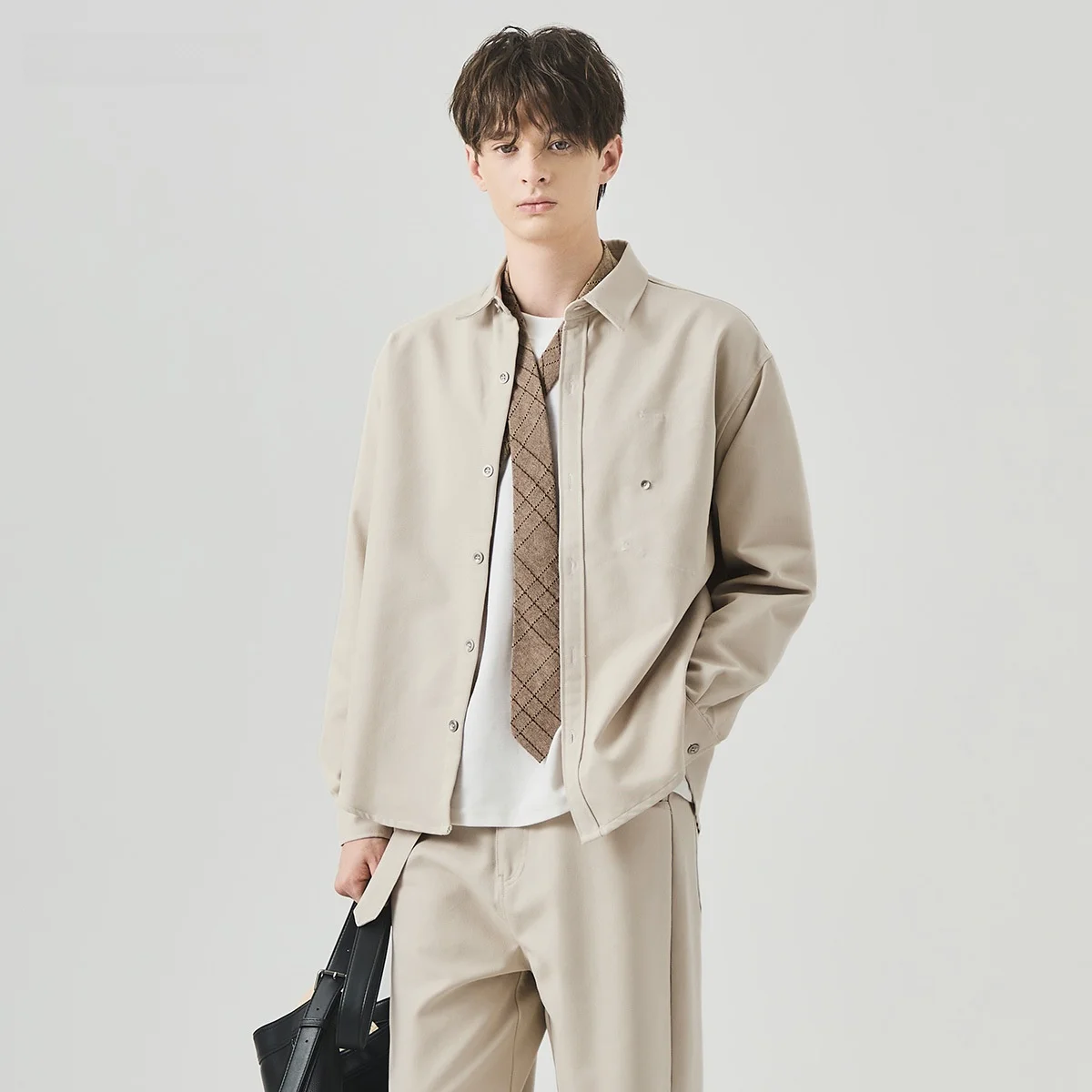 

Мужской длинный све, свободный повседневный топ irt Premium Feel Busin, повседневный универсальный топ с воротником-стойкой, молодежная ткань из смеси волокна