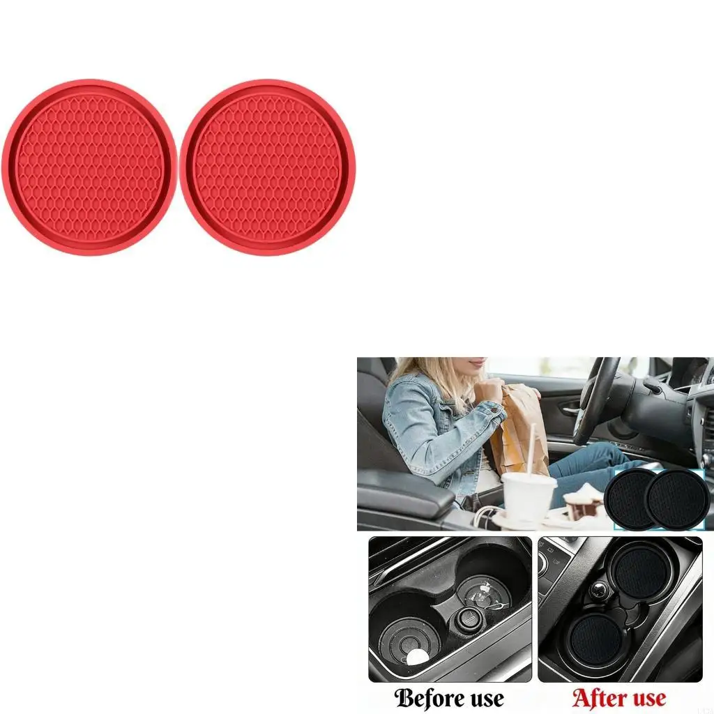 L43A 2 Pack Thickened PVC Car Cup Holder Mats Nonslip Shockproof Drink Coasters Embedded in For Vehicle Interior Accessories