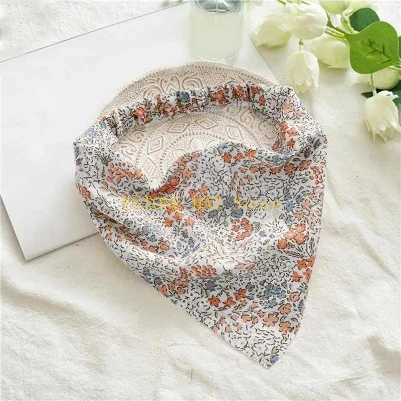 49MF Floral Hair Bandanas Headscarf Women Hair Scarf Flower Pattern Headband Vintage Headwear Head Kerchief for Girls
