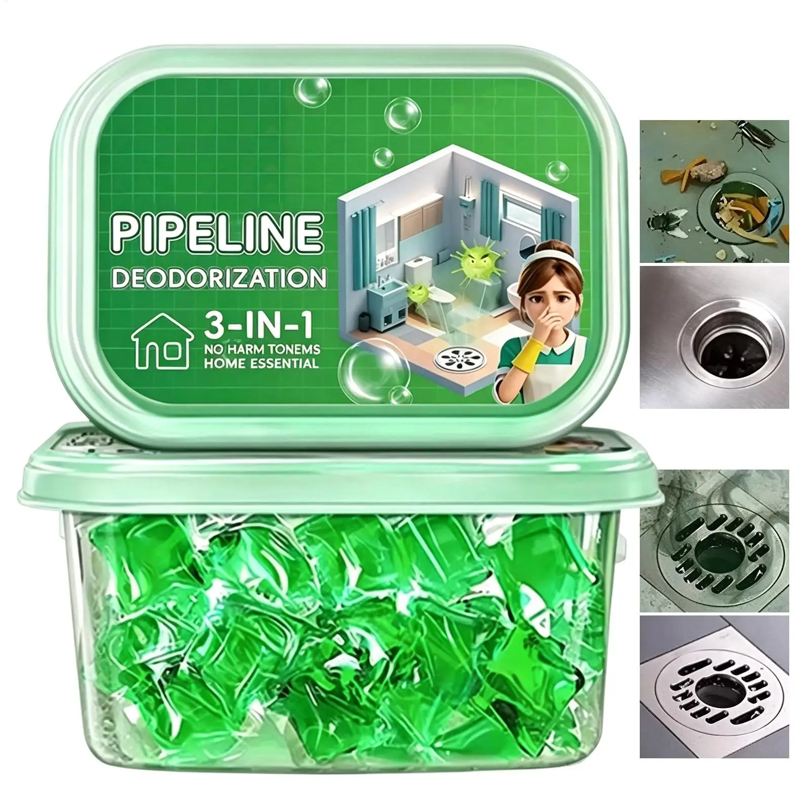 Sewer Deodorant Cleaner Odor Removal Drain Unblocker Water Soluble Scented Gel Airs Freshener for Kitchen Bathroom Drains