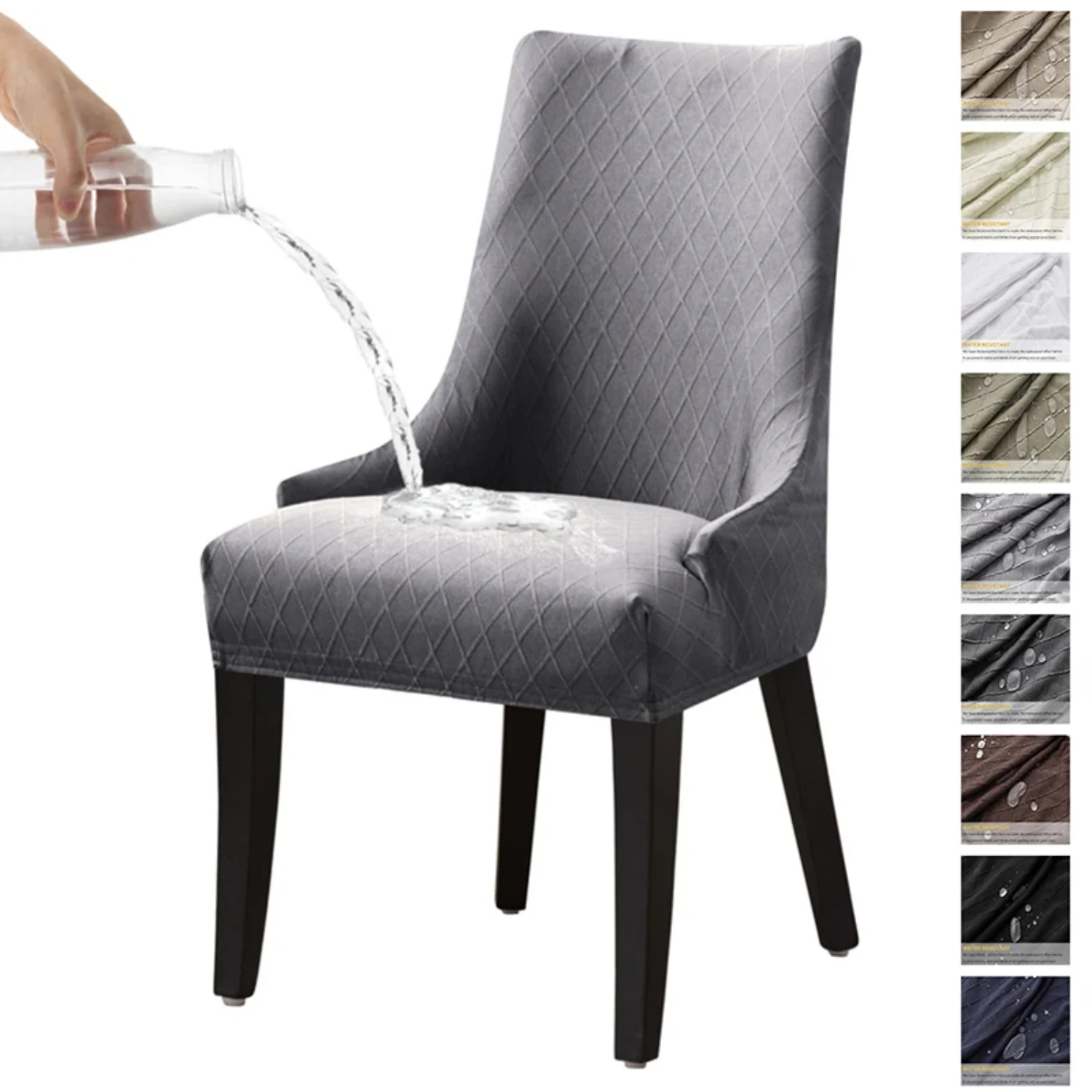 Elegant High Back Sloping Jacquard Dining Chair Cover with Water Repellent Fabric, Perfect for Weddings, Elastic Seat Slipcover 