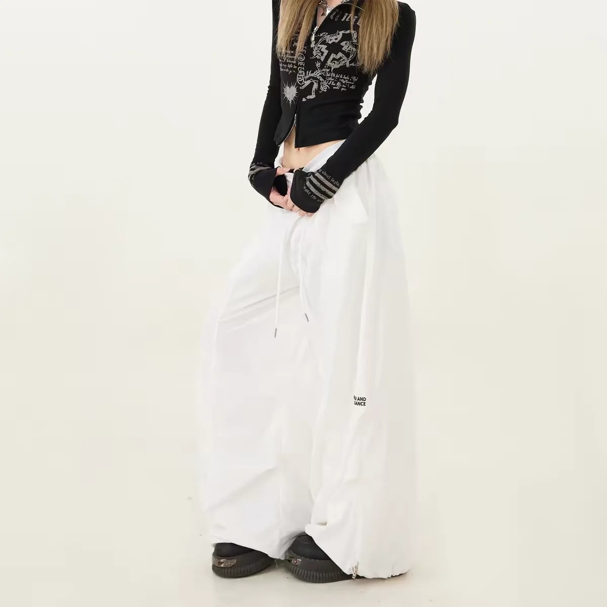 Adjustable Wide Leg Workwear Pants Women Summer Loose Drawstring Design Street Dance Jazz Quick Dry Sport Trousers
