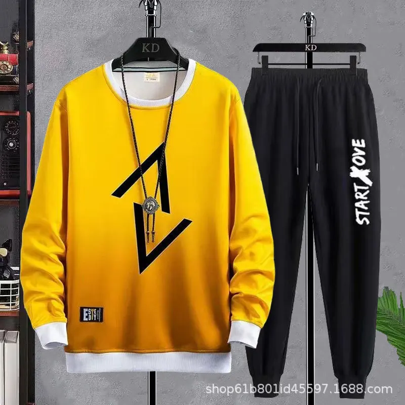 مجموعات الرجال 2025 بلوزات الخريف طويلة الأكمام هوديي رجل رياضة القمم الزي طالب البوليستر البلوز + السراويل الطويلة قطعتين مجموعات #3