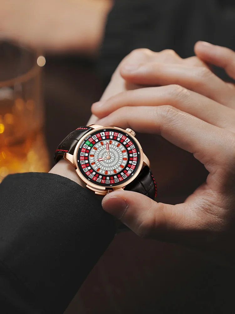 Bonest gatti relógio automático masculino 43mm relógio de pulso mecânico vidro safira luminoso diamante roleta jogo dial