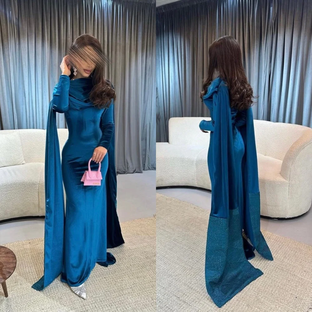 Yipeisha Retro Asymmetrical One-Shoulder Mermaid Evening es Hugging Velour Customized Saudi Arabia