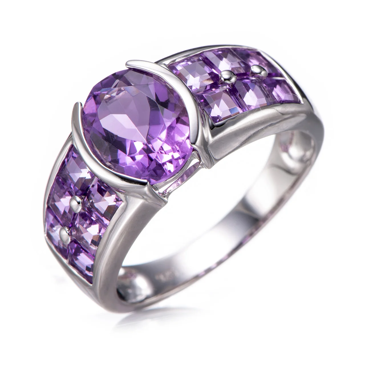 

8x10mm Amethyst Rhodium Over Sterling Silver Ring