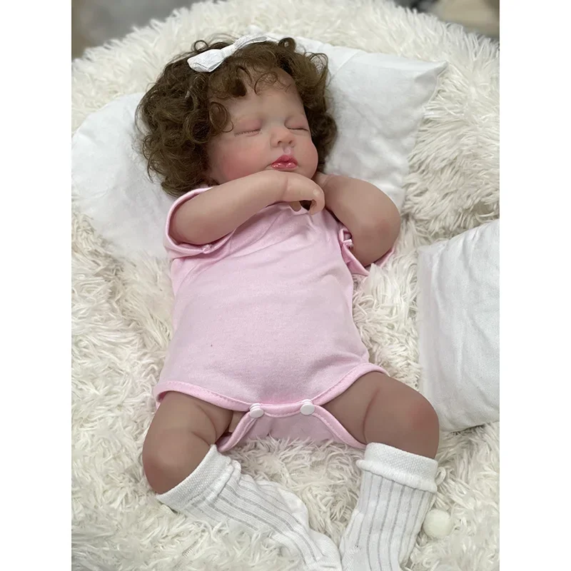 48cm Reborn Dolls Loulou Sleeping Girl Cotton Body Lifelike Curly Hair with 3D Skin Venis Painting juguetes para niños