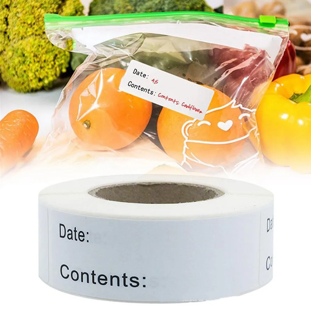 2 Rolls of Dissolvable Refrigerator Food Label Sticker 125 Label,Self-Adhesive Easy Clean Leaves Reusable