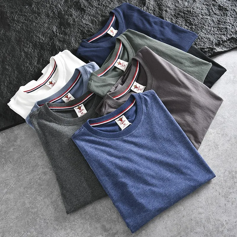 

Washed Pure Cotton Flannel Long Sleeve T-Shirt Men's Casual All-Match round Neck Comfortable Youth Fashion Autumn Top
