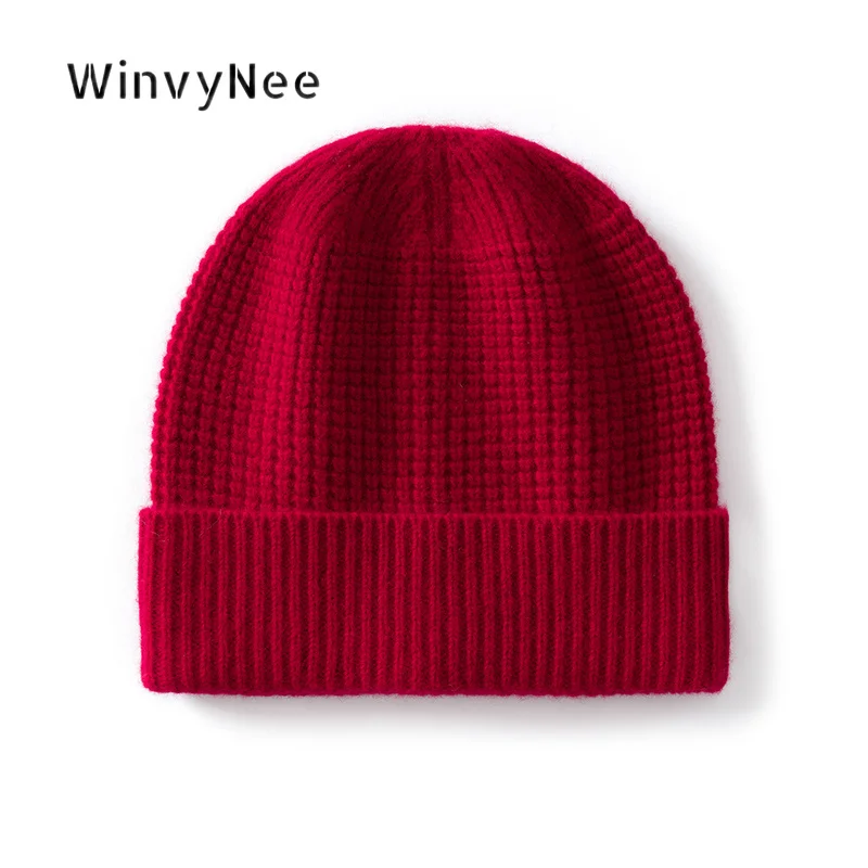 WinvyNee Women 100% Wool Ribbed Knit Slouchy Hat Bonnet Autumn Winter Thickened Soft Stretchy Warm Windproof Head Cover I1883051