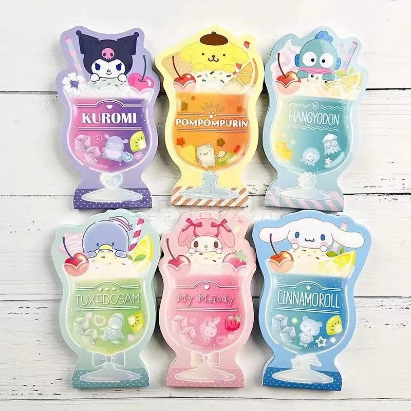 New Sanrio Kawaii Anime Kuromi Hangyodon My Melody Cinnamoroll Juice Cup Shape Large Color Page Memo Note Pocket Note Paper Gift