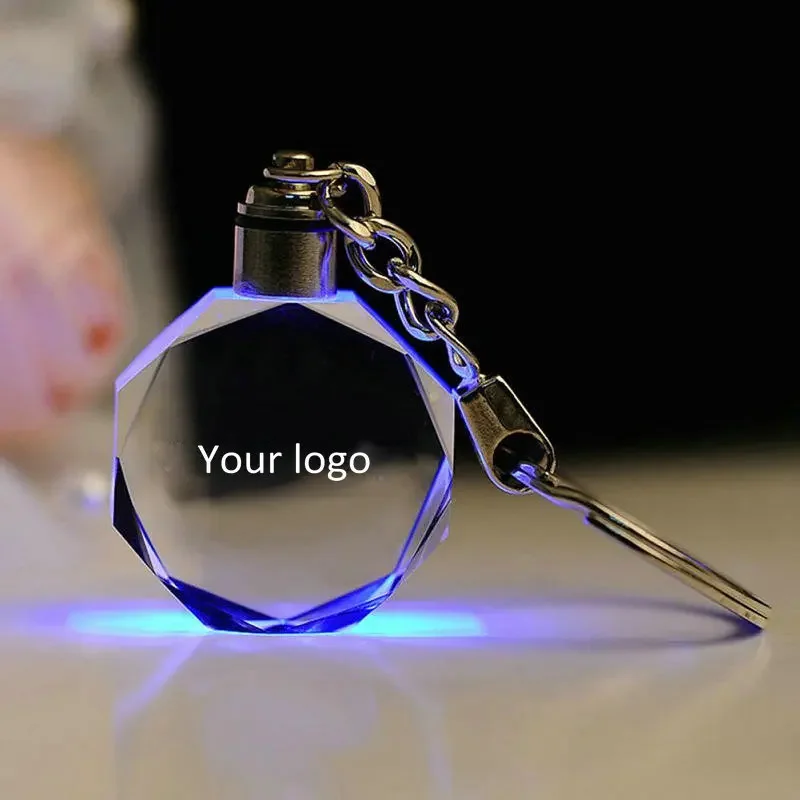 

Custom DIY Car Logo Pictures Crystal KeyChains Laser Engraved Glass Pendant Color LED Light Keyring Birthday Gift for Friends