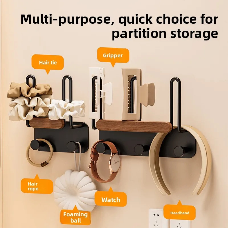 Walnut scrunchie storage rack bathroom headrope hair accessories hairpin clip headband rack hook Kitchen rack no punch