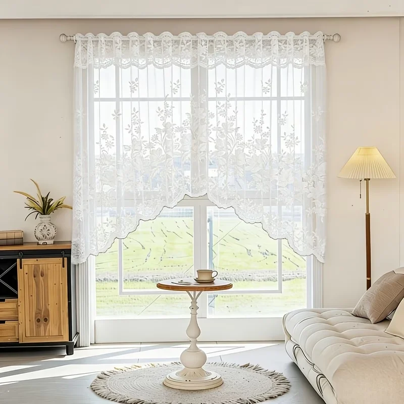 1PCElegant Sheer Curtain with White Jacquard Pattern，Single panel design,it is a wonderful window ornament for bedrooms and bath
