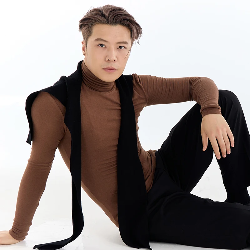 

Новинка 2025, костюмы для латинских танцев для мужчин, рубашки с высоким воротом и длинными рукавами, самба-чача, одежда для латинских танцев для взрослых, DQS21010