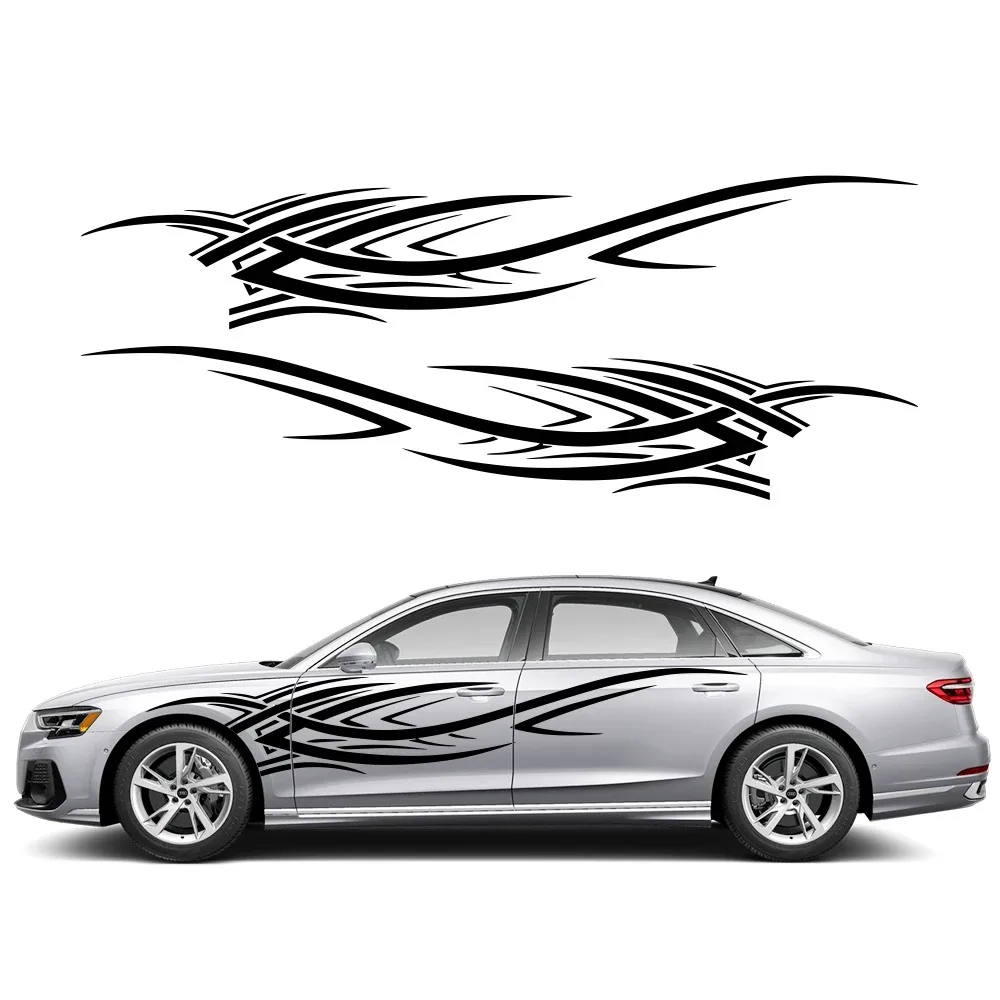 

2PCS Flame Graphic Car Body Side Stickers Flame Racing Sports Stripes Vinyl Decals Waterproof Automotive Decorative Accessories