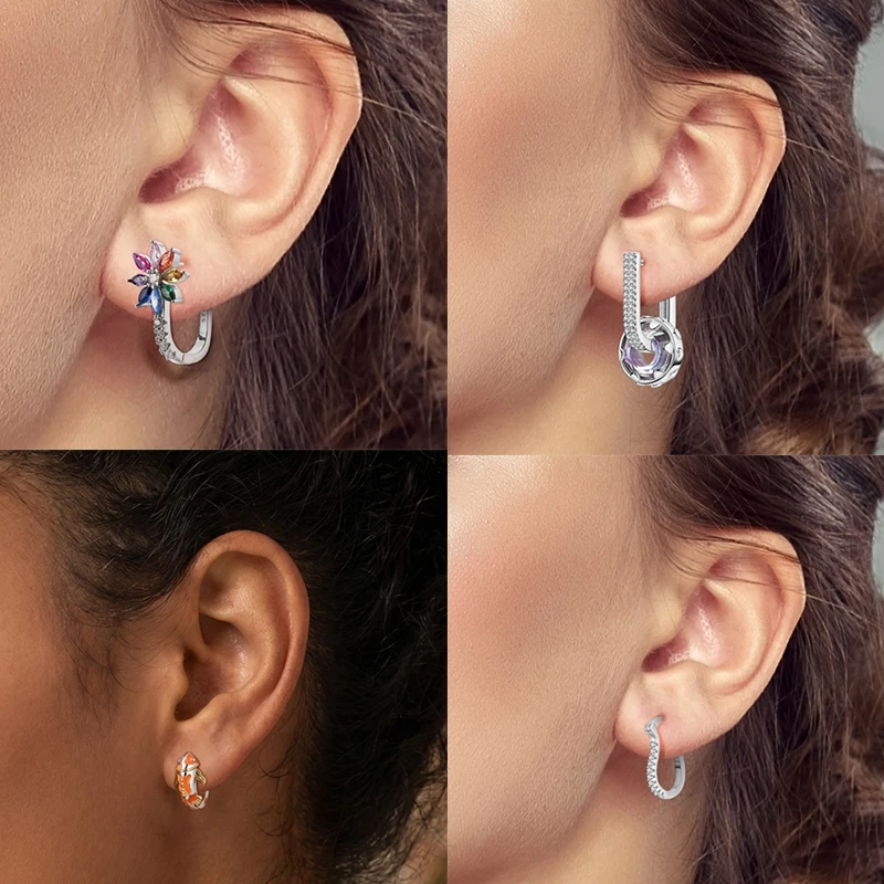 925 Sterling Silber Creolen Pfotenabdruck Blumenstrauß Kleeblatt Lavendel Fisch Bunter Schmuck Geschenk für Frauen und Mädchen – Detail 6