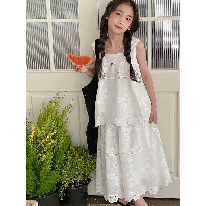 High End Jacquard Embroidered Girls Set 2026 Summer New Children Strap Skirt Fashionable Two Piece Set for Girls
