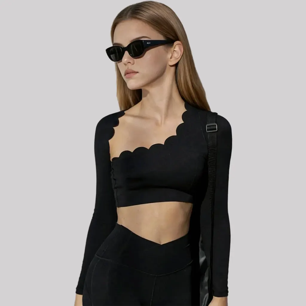 

FUBEIKE топы с косыми плечами, женские спортивные колготки, одежда для йоги, дышащая одежда с накладкой на грудь, леггинсы для фитнеса с длинными рукавами для тренировок