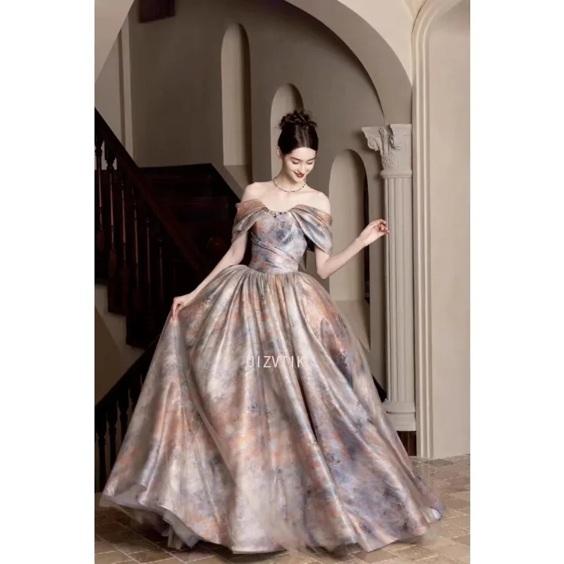 

Light Luxury Long Party Dress Satin Floral Strapless Evening Formal Occasion Dress 2025 New Elegant Wedding Bridal Ball Gown