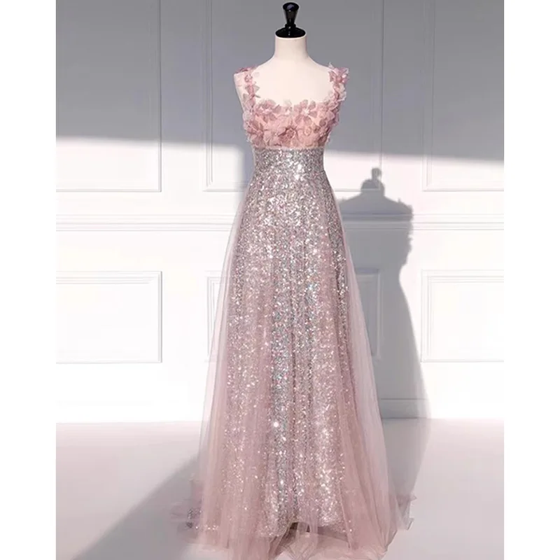 

2024 New Sweet Evening Dress Floral Princess Ball Gown Shiny Sequin Appliques Handmade Flower Quinceanera Dress Vestido De Noiva