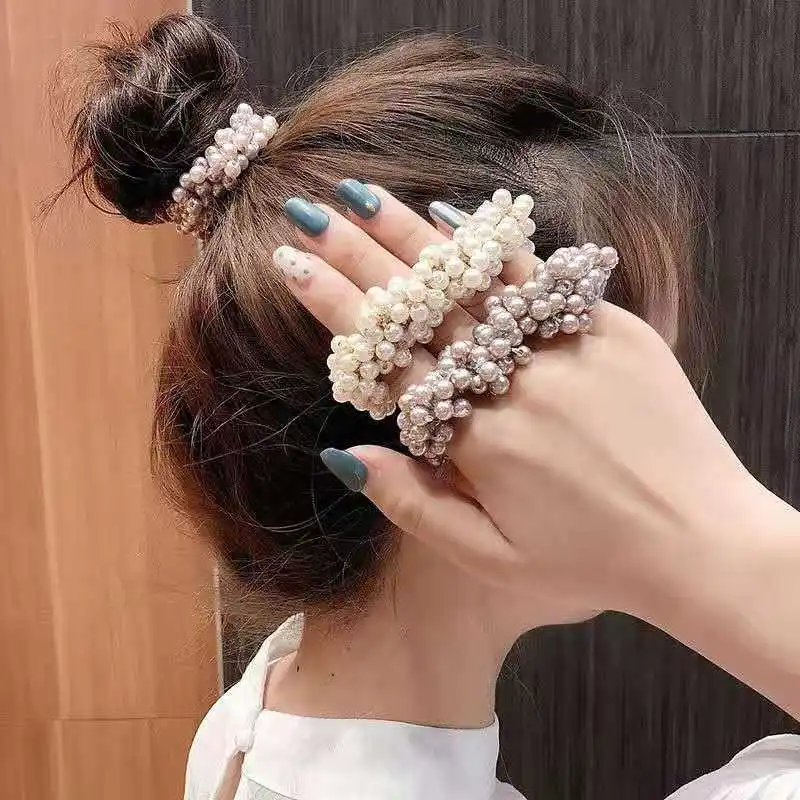 Champagne Pearl Hair Rope Pretty Hair Tie for Women Hair Rubber Band Pink Hair Accessories