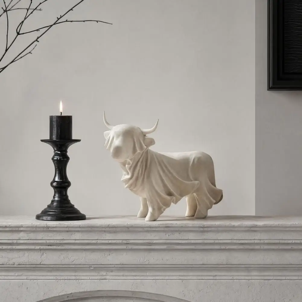 High-strength Pla Sculpture 3d Printed Highland Cow Ghost Statue Minimalist Yak Figurine Sculpture for Halloween Home Office
